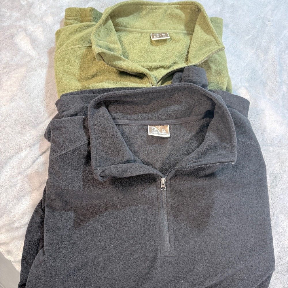 Lot 2 Alpine Design Mens XL Fleece Pullover Quarter‎ Zip Green Black Athleisure